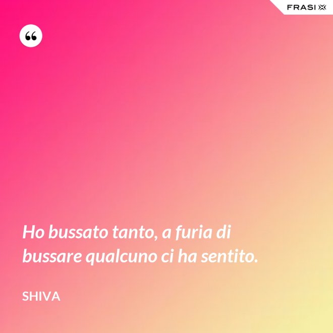 Ho bussato tanto, a furia di bussare qualcuno ci ha sentito. - Shiva