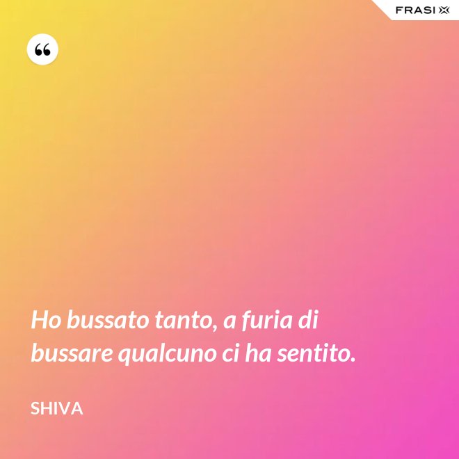 Ho bussato tanto, a furia di bussare qualcuno ci ha sentito. - Shiva