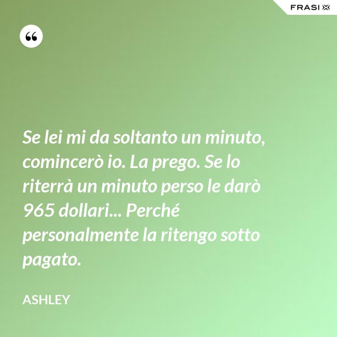 Se lei mi da soltanto un minuto, comincerò io. La prego. Se lo riterrà un minuto perso le darò 965 dollari... Perché personalmente la ritengo sotto pagato. - Ashley