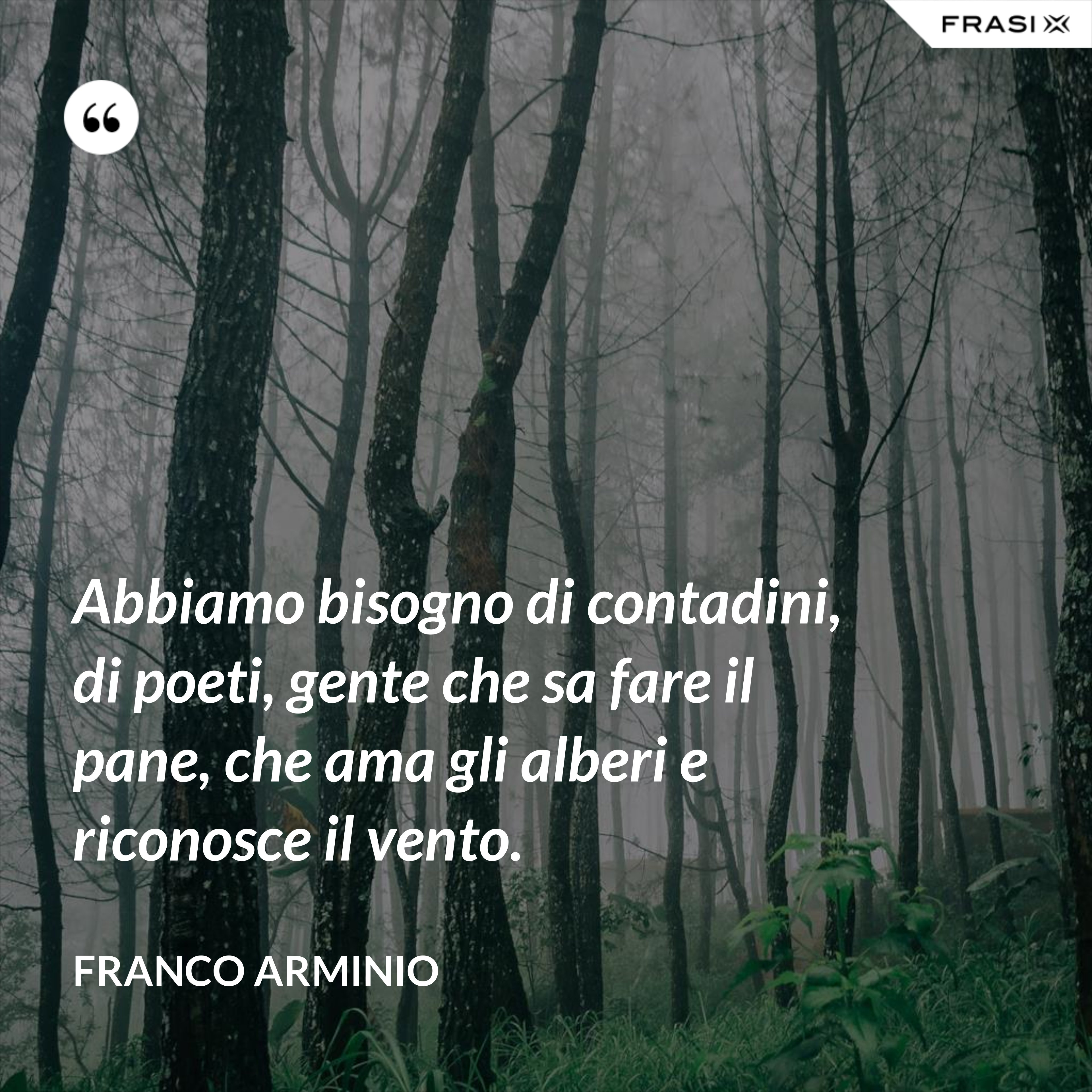 Abbiamo bisogno di contadini, di poeti, gente che sa fare il pane, che ama gli alberi e riconosce il vento. - Franco Arminio