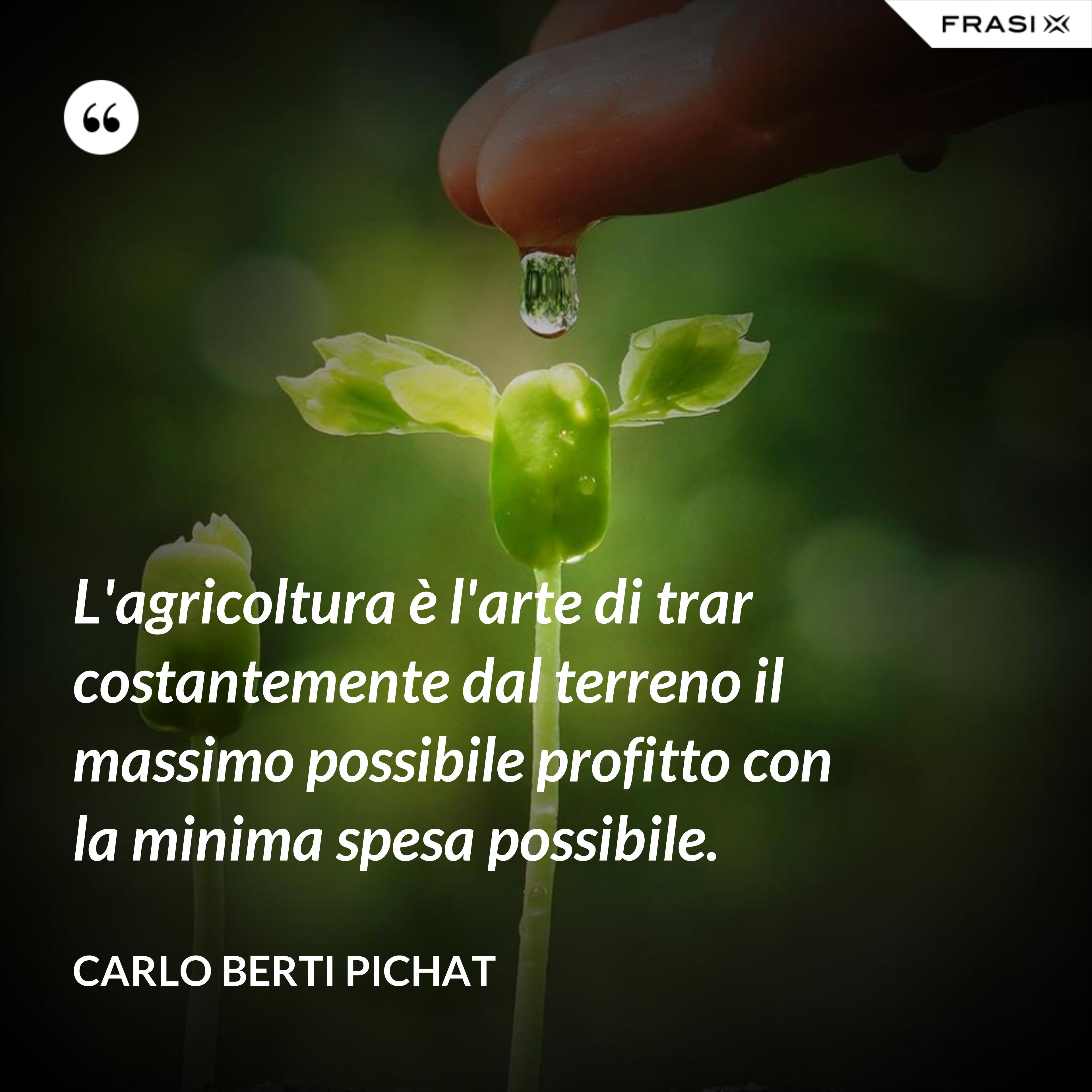 L'agricoltura è l'arte di trar costantemente dal terreno il massimo possibile profitto con la minima spesa possibile. - Carlo Berti Pichat
