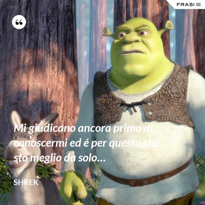 Mi giudicano ancora prima di conoscermi ed é per questo che sto meglio da solo… - Shrek