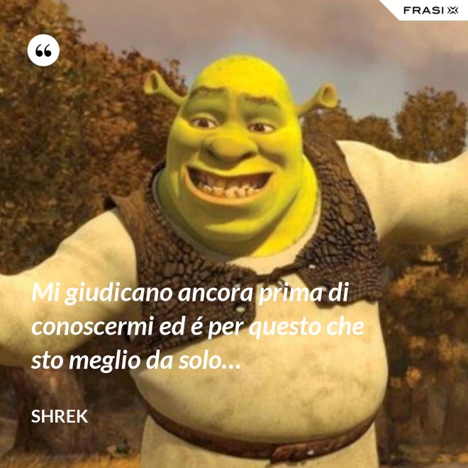 Mi giudicano ancora prima di conoscermi ed é per questo che sto meglio da solo… - Shrek