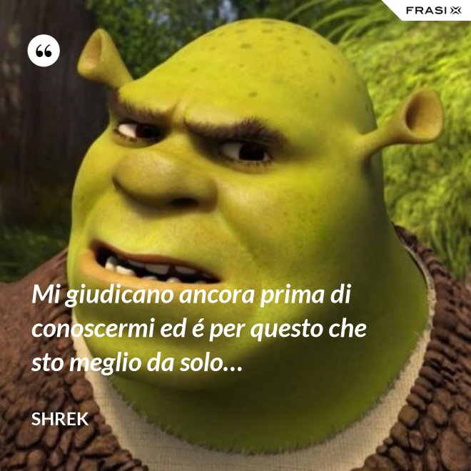 Mi giudicano ancora prima di conoscermi ed é per questo che sto meglio da solo… - Shrek