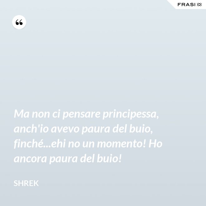 Ma non ci pensare principessa, anch'io avevo paura del buio, finché...ehi no un momento! Ho ancora paura del buio! - Shrek