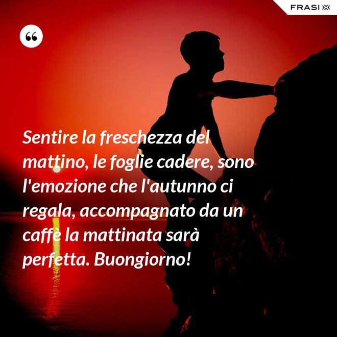 Sentire la freschezza del mattino, le foglie cadere, sono l'emozione che l'autunno ci regala, accompagnato da un caffè la mattinata sarà perfetta. Buongiorno! - Anonimo