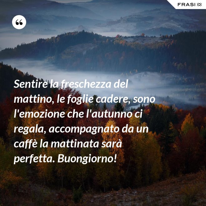 Sentire la freschezza del mattino, le foglie cadere, sono l'emozione che l'autunno ci regala, accompagnato da un caffè la mattinata sarà perfetta. Buongiorno! - Anonimo