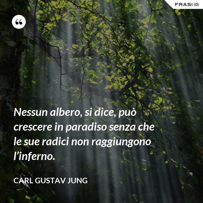 Nessun albero, si dice, può crescere in paradiso senza che le sue radici non raggiungono l’inferno. - Carl Gustav Jung