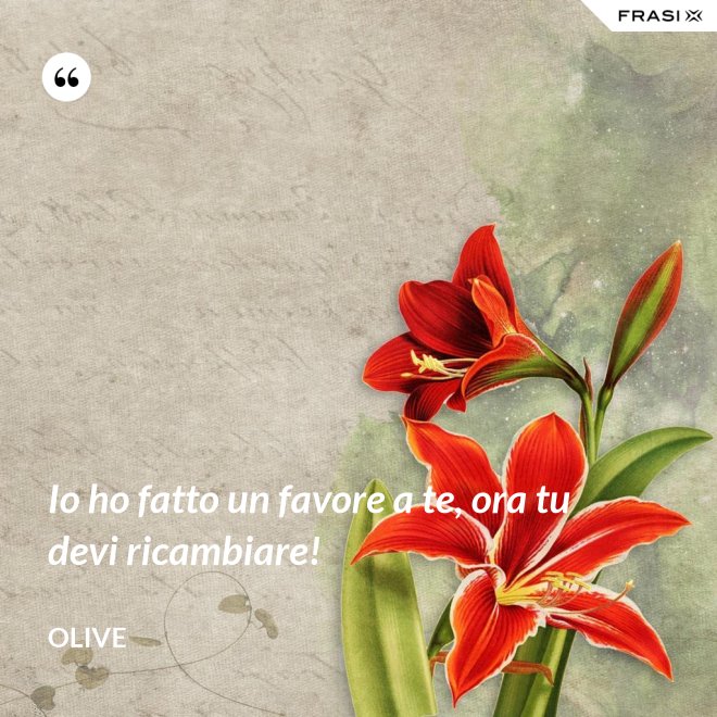 Io ho fatto un favore a te, ora tu devi ricambiare! - Olive