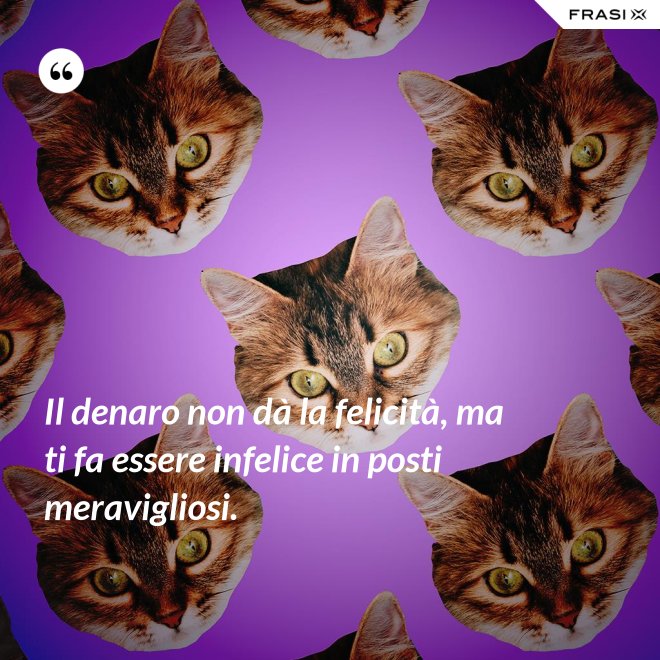 Il denaro non dà la felicità, ma ti fa essere infelice in posti meravigliosi. - Anonimo