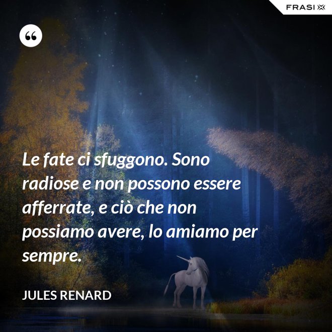 Le fate ci sfuggono. Sono radiose e non possono essere afferrate, e ciò che non possiamo avere, lo amiamo per sempre. - Jules Renard