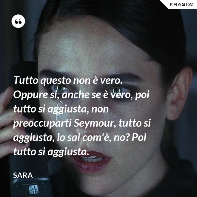 Tutto questo non è vero. Oppure si, anche se è vero, poi tutto si aggiusta, non preoccuparti Seymour, tutto si aggiusta, lo sai com'è, no? Poi tutto si aggiusta. - Sara