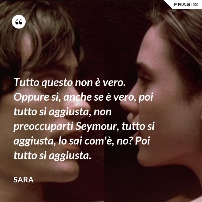 Tutto questo non è vero. Oppure si, anche se è vero, poi tutto si aggiusta, non preoccuparti Seymour, tutto si aggiusta, lo sai com'è, no? Poi tutto si aggiusta. - Sara