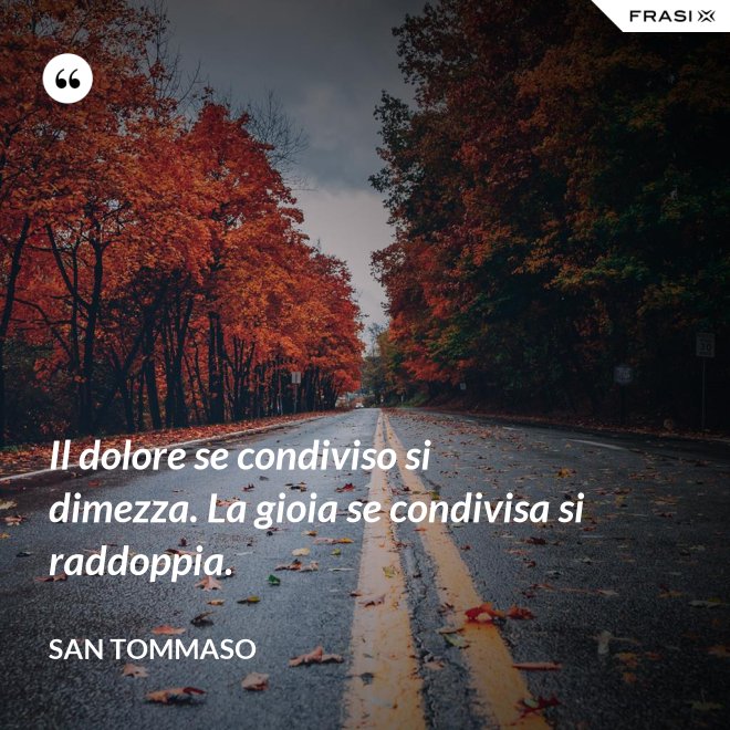 Il dolore se condiviso si dimezza. La gioia se condivisa si raddoppia. - San Tommaso