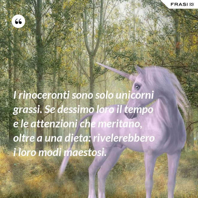I rinoceronti sono solo unicorni grassi. Se dessimo loro il tempo e le attenzioni che meritano, oltre a una dieta: rivelerebbero i loro modi maestosi. - Anonimo