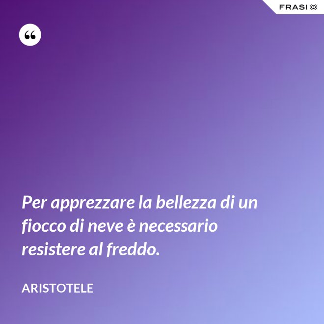 Per apprezzare la bellezza di un fiocco di neve è necessario resistere al freddo. - Aristotele