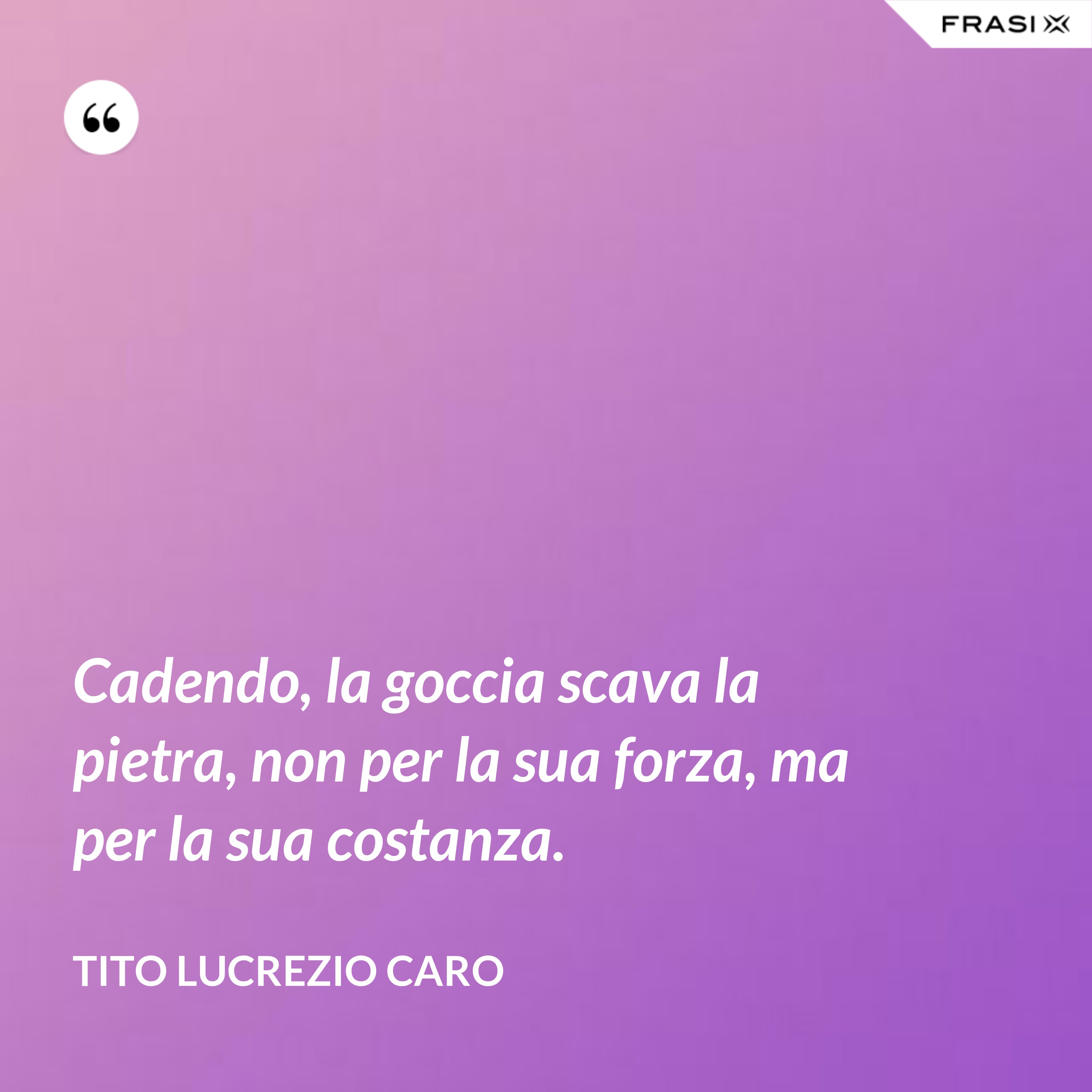 Cadendo, la goccia scava la pietra, non per la sua forza, ma per la sua costanza. - Tito Lucrezio Caro