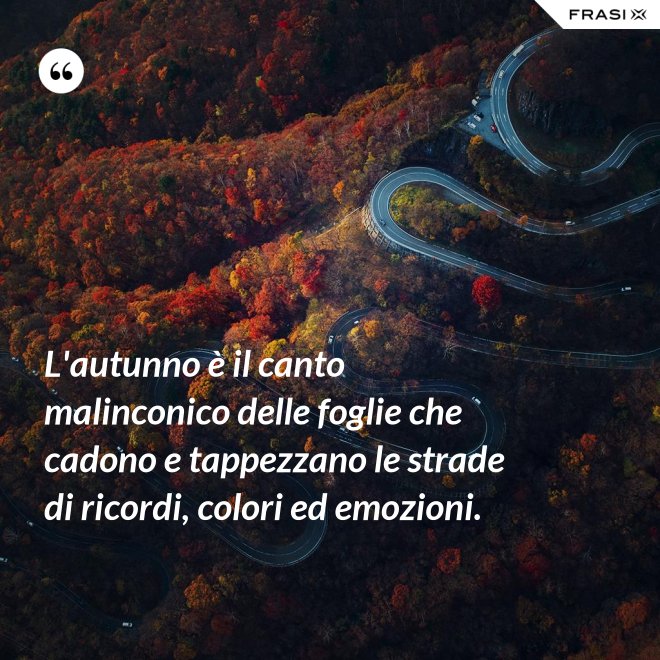 L'autunno è il canto malinconico delle foglie che cadono e tappezzano le strade di ricordi, colori ed emozioni. - Anonimo