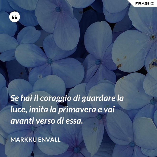 Se hai il coraggio di guardare la luce, imita la primavera e vai avanti verso di essa. - MArkku Envall