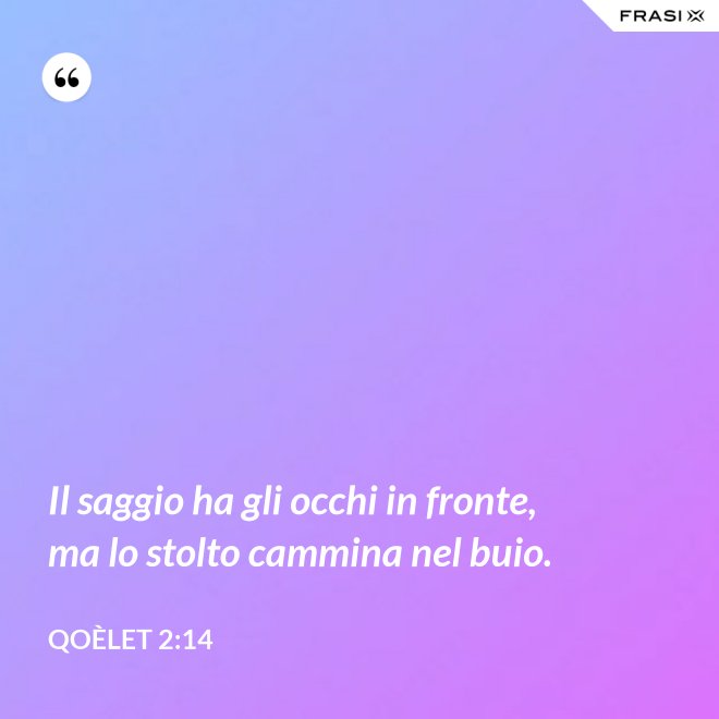 Il saggio ha gli occhi in fronte, ma lo stolto cammina nel buio. - Qoèlet 2:14