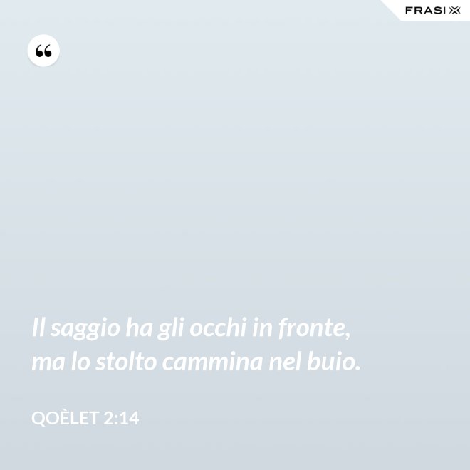 Il saggio ha gli occhi in fronte, ma lo stolto cammina nel buio. - Qoèlet 2:14