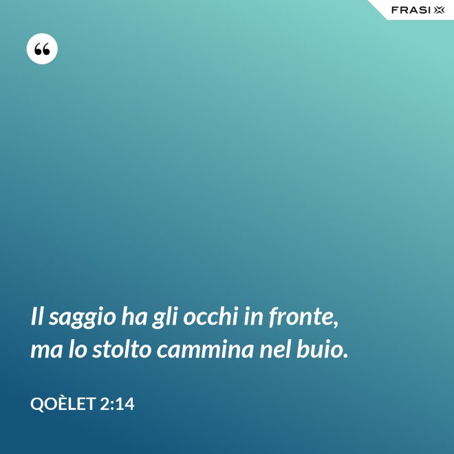 Il saggio ha gli occhi in fronte, ma lo stolto cammina nel buio. - Qoèlet 2:14