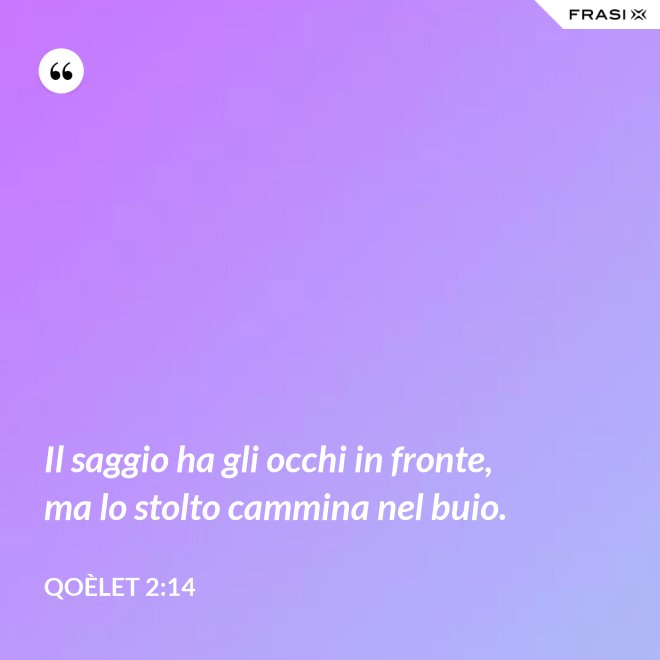 Il saggio ha gli occhi in fronte, ma lo stolto cammina nel buio. - Qoèlet 2:14
