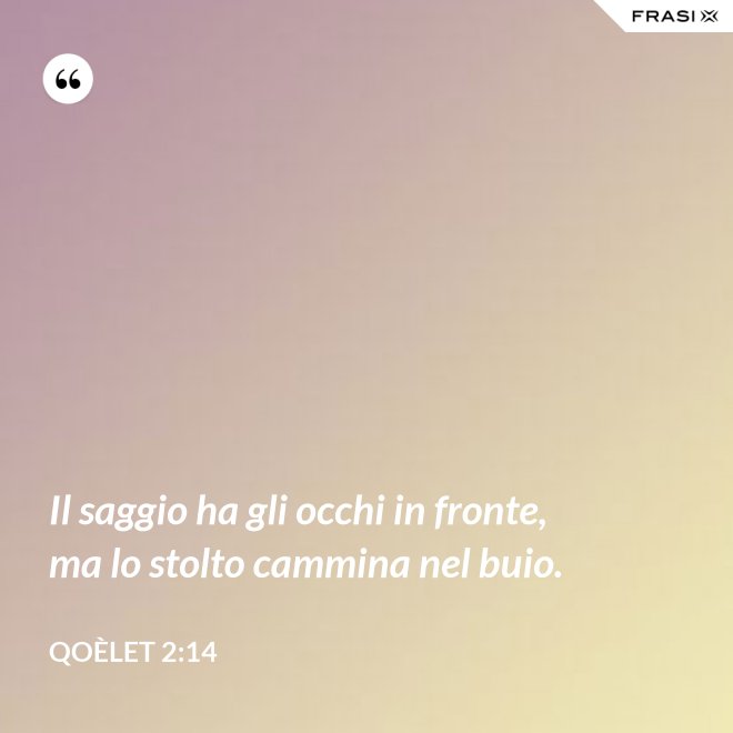 Il saggio ha gli occhi in fronte, ma lo stolto cammina nel buio. - Qoèlet 2:14