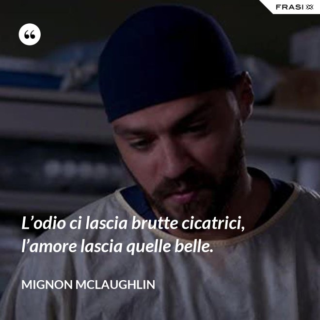 L’odio ci lascia brutte cicatrici, l’amore lascia quelle belle. - Mignon Mclaughlin