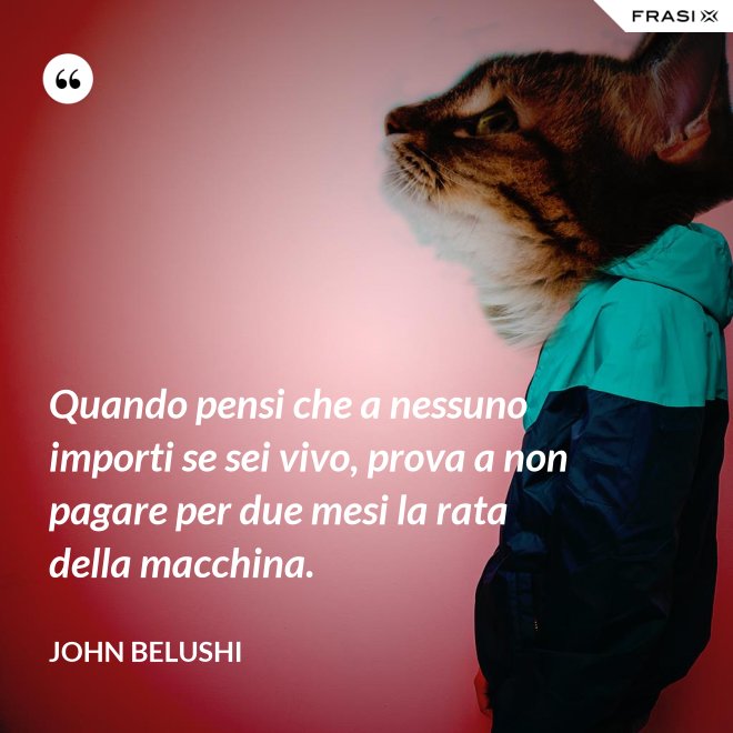 Quando pensi che a nessuno importi se sei vivo, prova a non pagare per due mesi la rata della macchina. - John Belushi