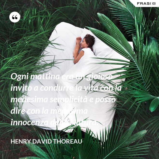Ogni mattina era un gioioso invito a condurre la vita con la medesima semplicità e posso dire con la medesima innocenza della Natura. - Henry David Thoreau