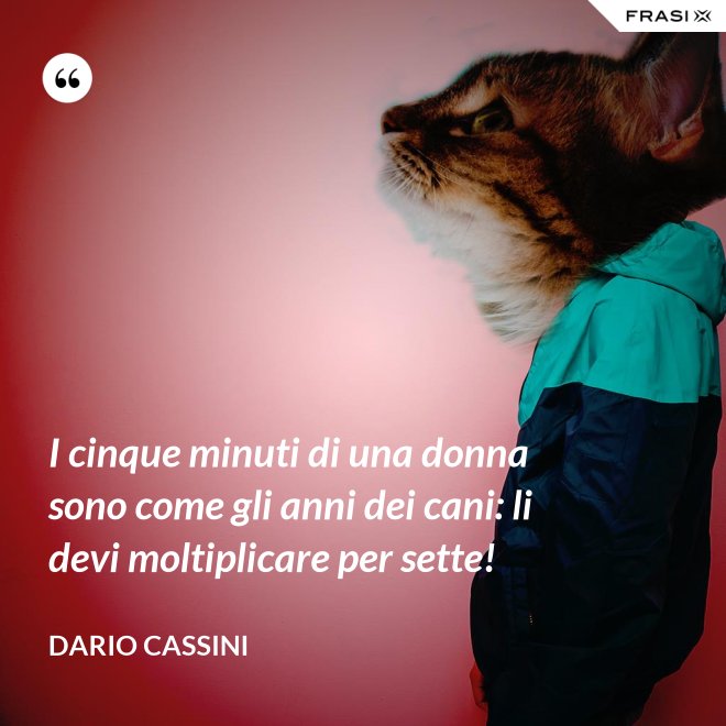 I cinque minuti di una donna sono come gli anni dei cani: li devi moltiplicare per sette! - Dario Cassini