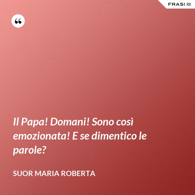 Il Papa! Domani! Sono così emozionata! E se dimentico le parole? - Suor Maria Roberta