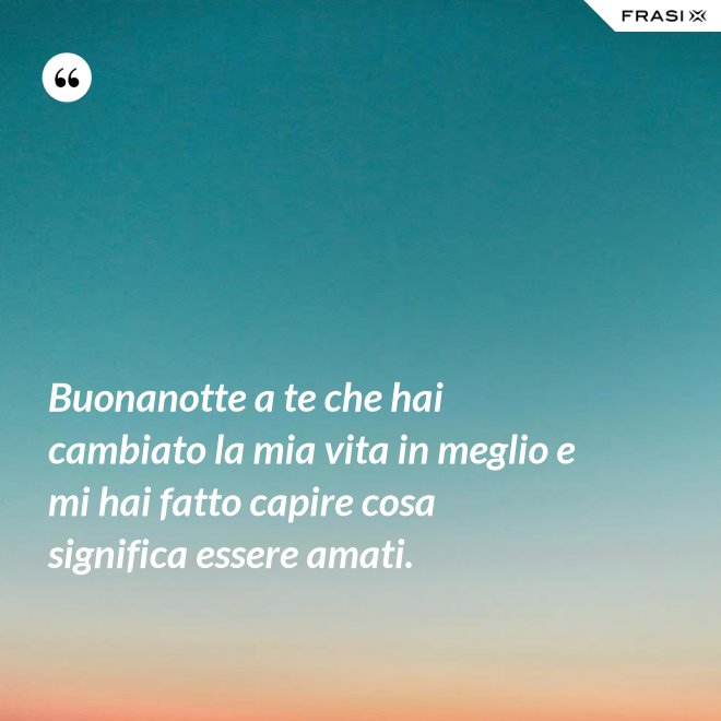 Buonanotte a te che hai cambiato la mia vita in meglio e mi hai fatto capire cosa significa essere amati. - Anonimo