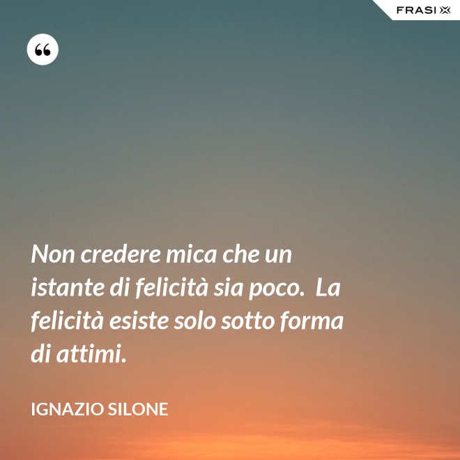 Non credere mica che un istante di felicità sia poco.  La felicità esiste solo sotto forma di attimi. - Ignazio Silone