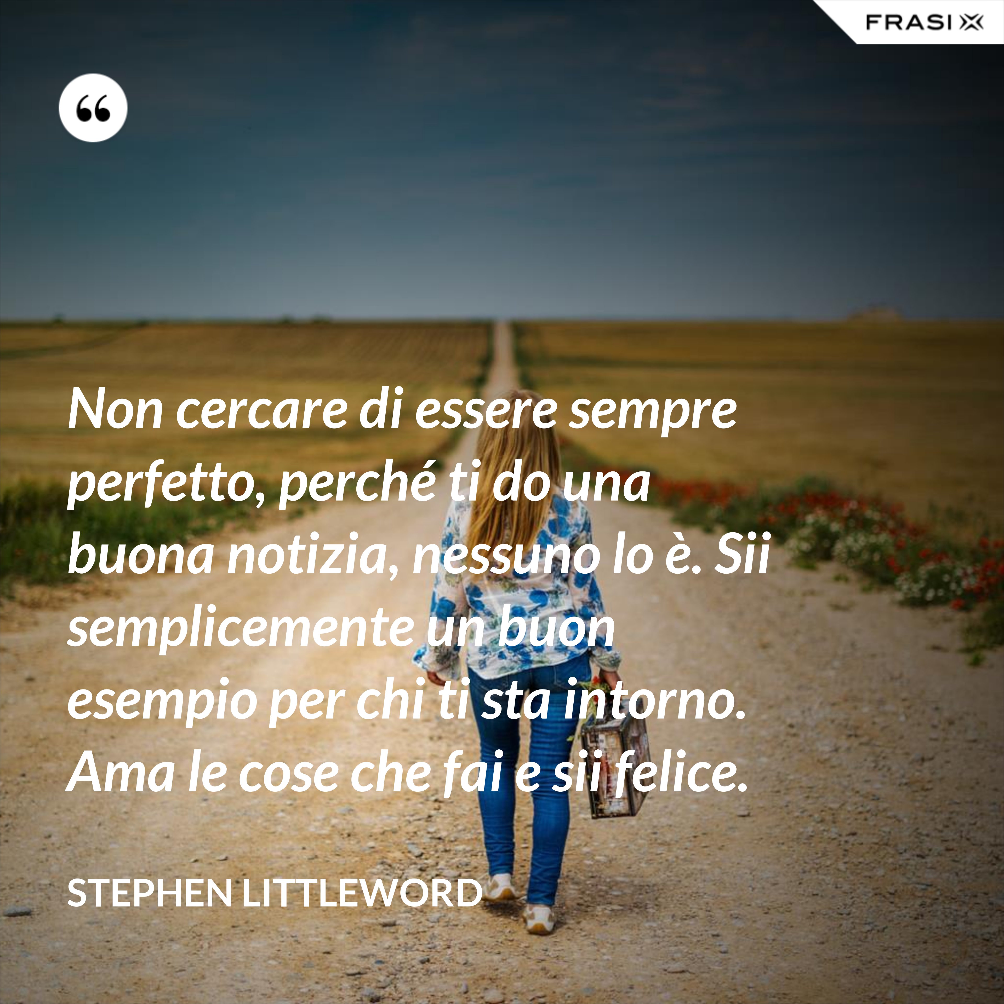 Non cercare di essere sempre perfetto, perché ti do una buona notizia, nessuno lo è. Sii semplicemente un buon esempio per chi ti sta intorno. Ama le cose che fai e sii felice. - Stephen Littleword