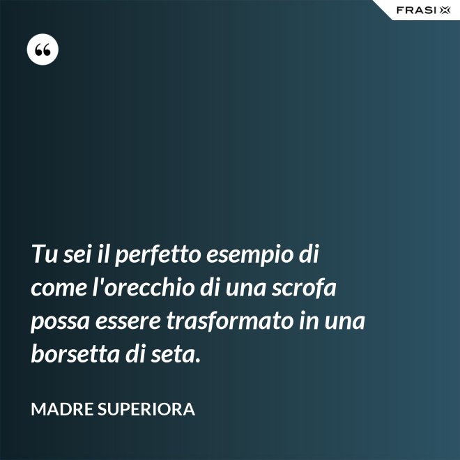 Tu sei il perfetto esempio di come l'orecchio di una scrofa possa essere trasformato in una borsetta di seta. - Madre Superiora