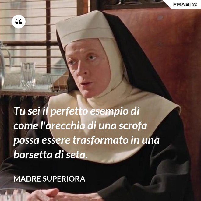Tu sei il perfetto esempio di come l'orecchio di una scrofa possa essere trasformato in una borsetta di seta. - Madre Superiora