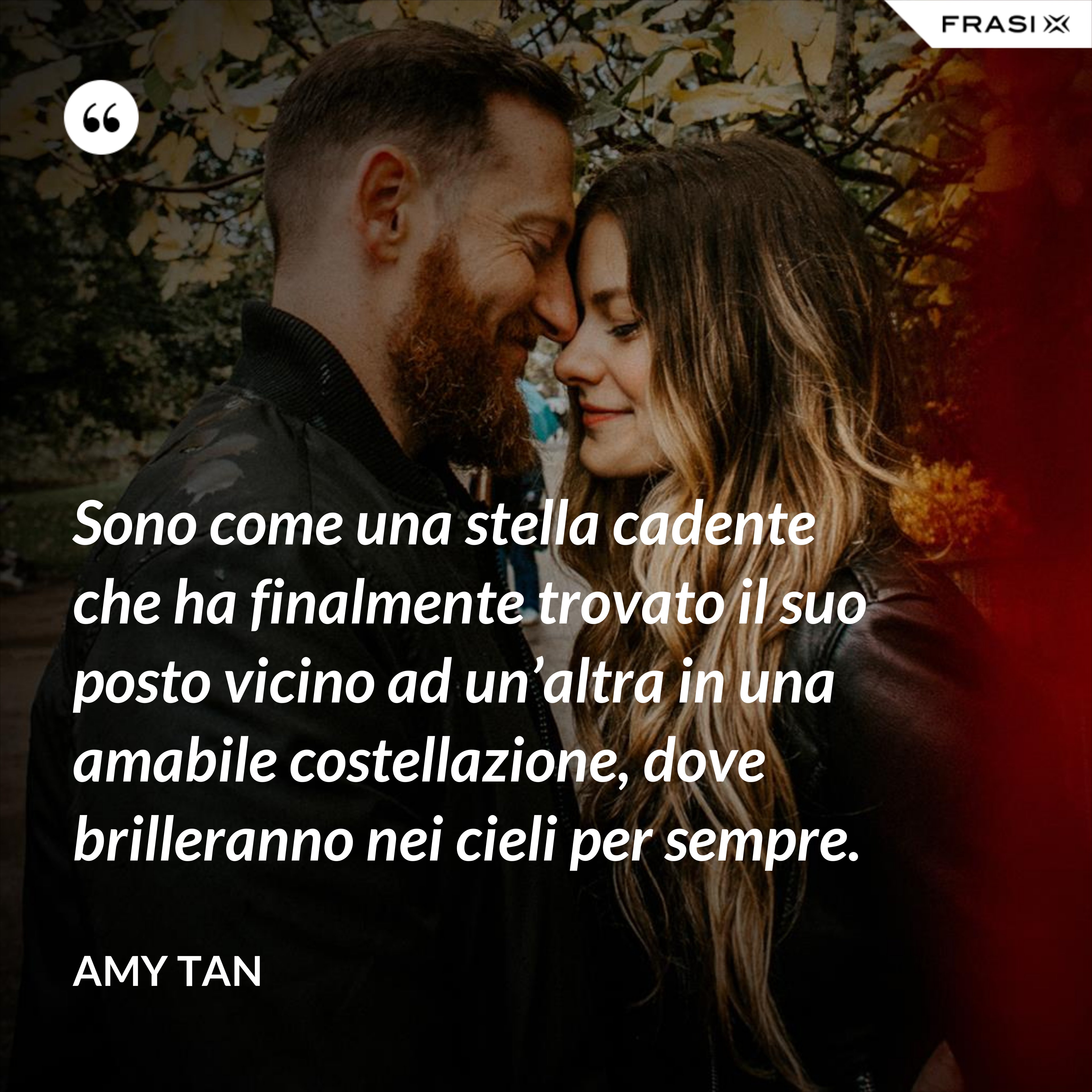 Sono come una stella cadente che ha finalmente trovato il suo posto vicino ad un’altra in una amabile costellazione, dove brilleranno nei cieli per sempre. - Amy Tan