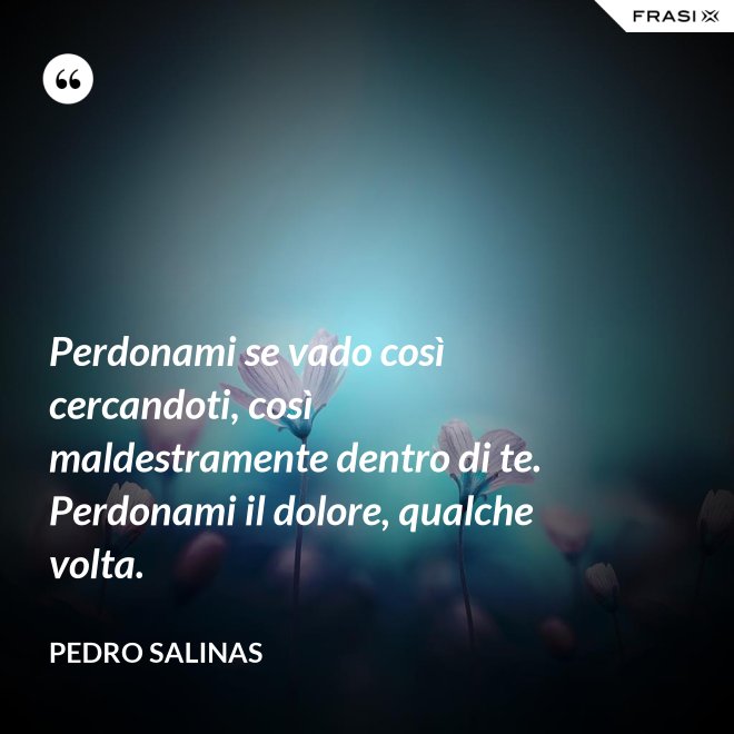 Perdonami se vado così cercandoti, così maldestramente dentro di te. Perdonami il dolore, qualche volta. - Pedro Salinas