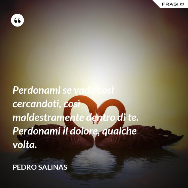 Perdonami se vado così cercandoti, così maldestramente dentro di te. Perdonami il dolore, qualche volta. - Pedro Salinas