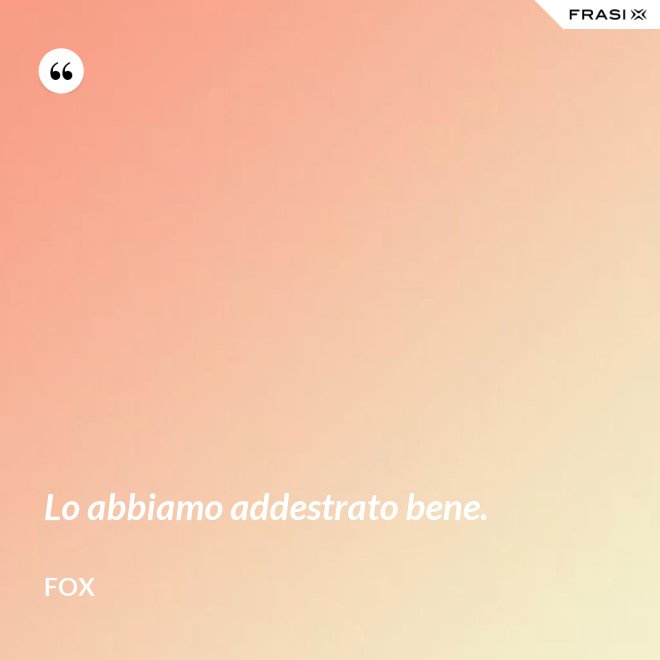Lo abbiamo addestrato bene. - Fox