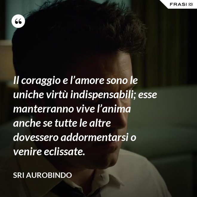 Il coraggio e l’amore sono le uniche virtù indispensabili; esse manterranno vive l’anima anche se tutte le altre dovessero addormentarsi o venire eclissate. - Sri Aurobindo