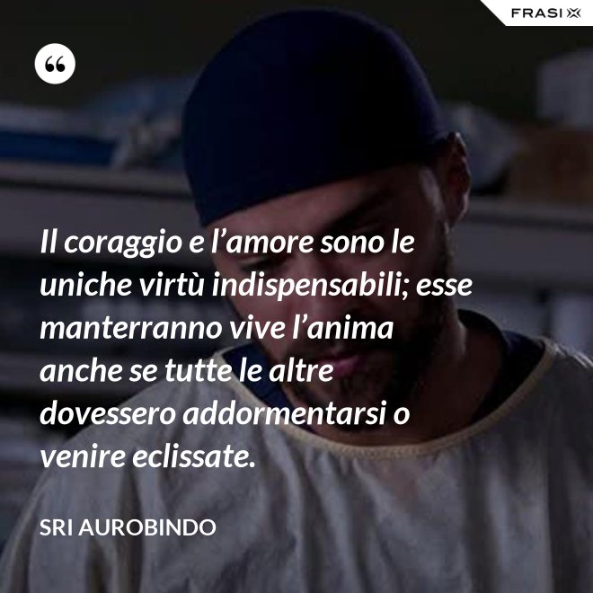 Il coraggio e l’amore sono le uniche virtù indispensabili; esse manterranno vive l’anima anche se tutte le altre dovessero addormentarsi o venire eclissate. - Sri Aurobindo