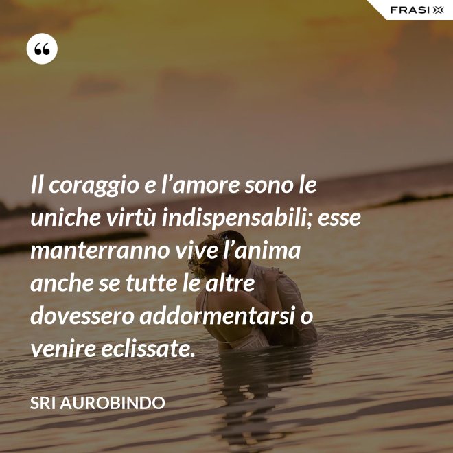 Il coraggio e l’amore sono le uniche virtù indispensabili; esse manterranno vive l’anima anche se tutte le altre dovessero addormentarsi o venire eclissate. - Sri Aurobindo