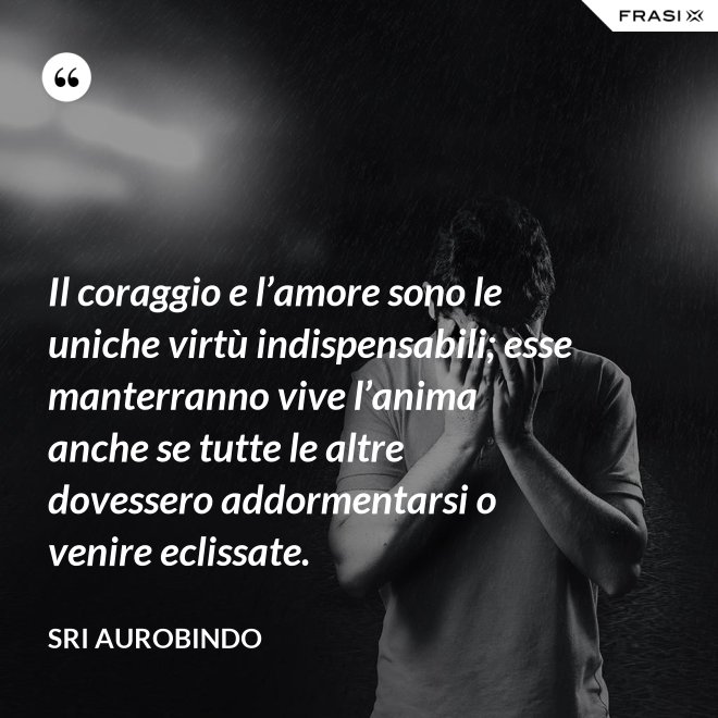 Il coraggio e l’amore sono le uniche virtù indispensabili; esse manterranno vive l’anima anche se tutte le altre dovessero addormentarsi o venire eclissate. - Sri Aurobindo