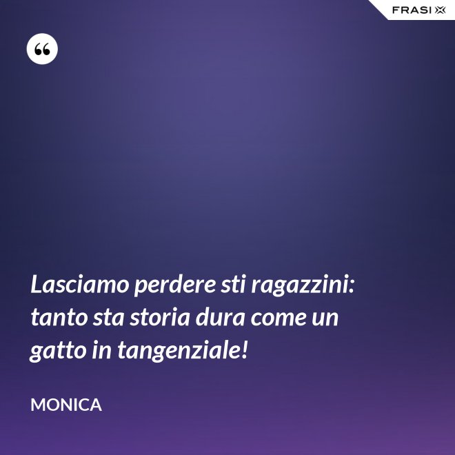 Lasciamo perdere sti ragazzini: tanto sta storia dura come un gatto in tangenziale! - Monica