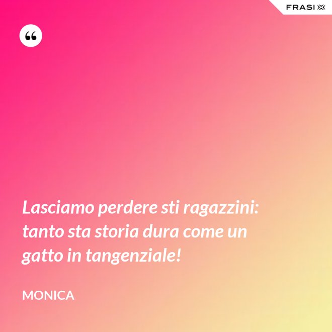 Lasciamo perdere sti ragazzini: tanto sta storia dura come un gatto in tangenziale! - Monica