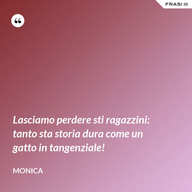 Lasciamo perdere sti ragazzini: tanto sta storia dura come un gatto in tangenziale! - Monica