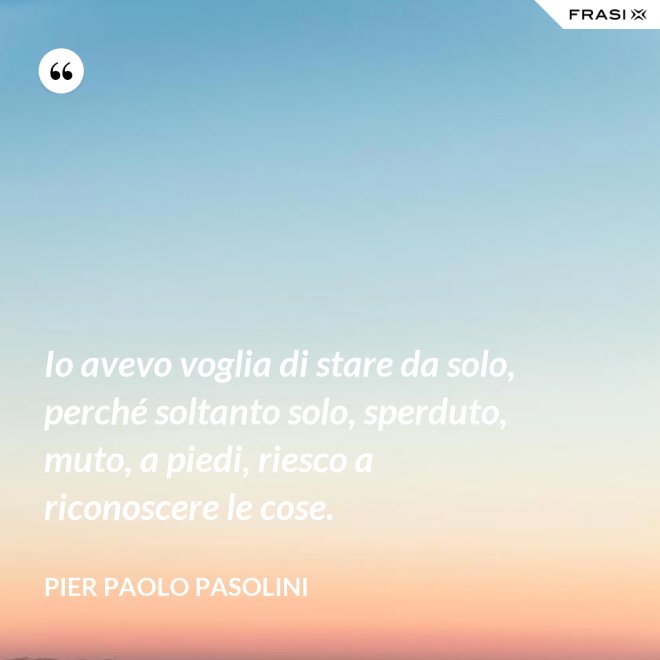 Io avevo voglia di stare da solo, perché soltanto solo, sperduto, muto, a piedi, riesco a riconoscere le cose. - Pier Paolo Pasolini